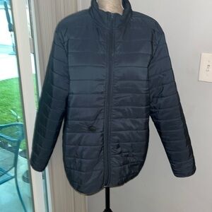 Voyager Mens Jacket Large Blue Puffer Fleece Lined Water Resistant Quilted